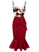Red 1930s Spaghetti Strap Rose Mermaid Dress