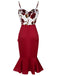 Red 1930s Spaghetti Strap Rose Mermaid Dress