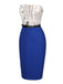 Dark Blue 1960s Bandeau Newspaper Belted Pencil Dress