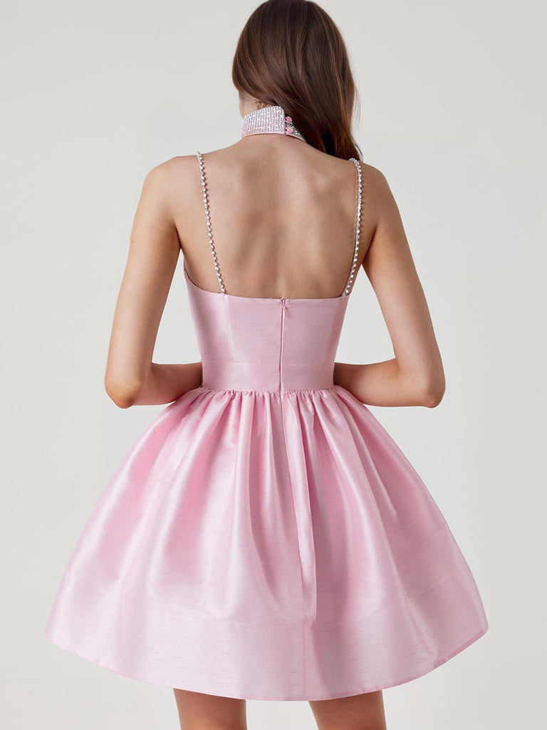 1980s Solid Rhinestone Straps Puffy Dress