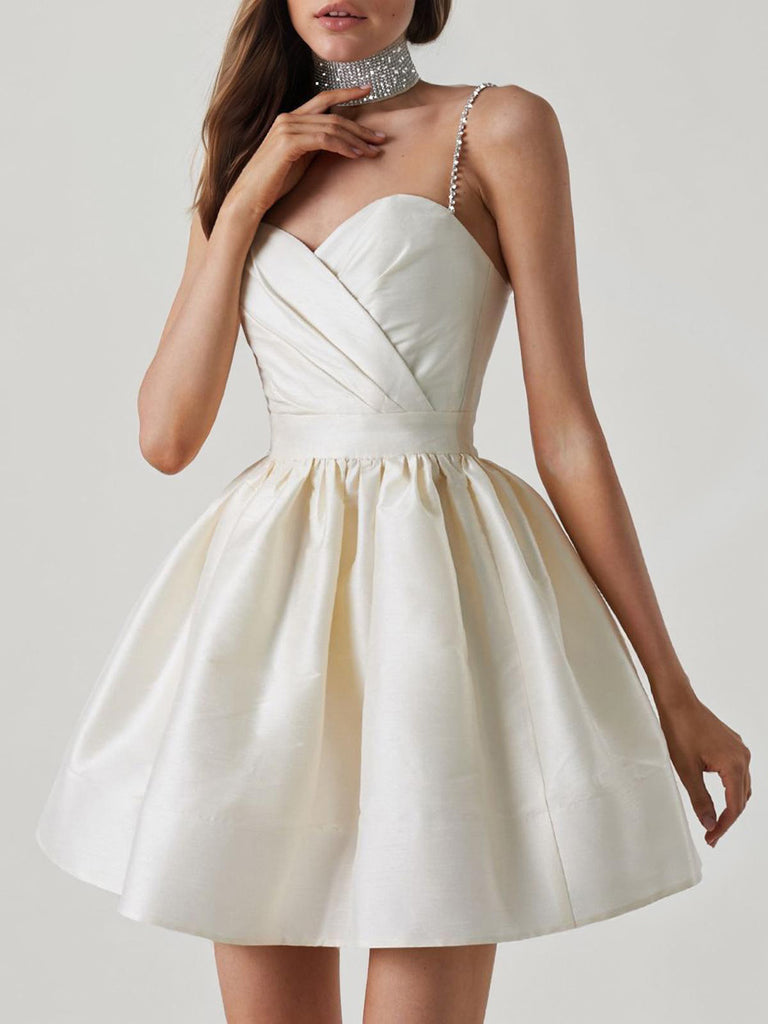 1980s Solid Rhinestone Straps Puffy Dress