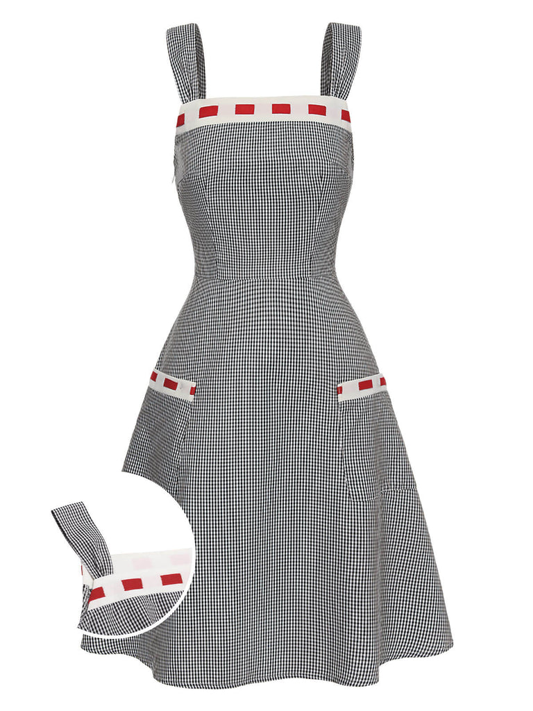 [Pre-Sale] Black 1950s Gingham Patchwork Strap Dress