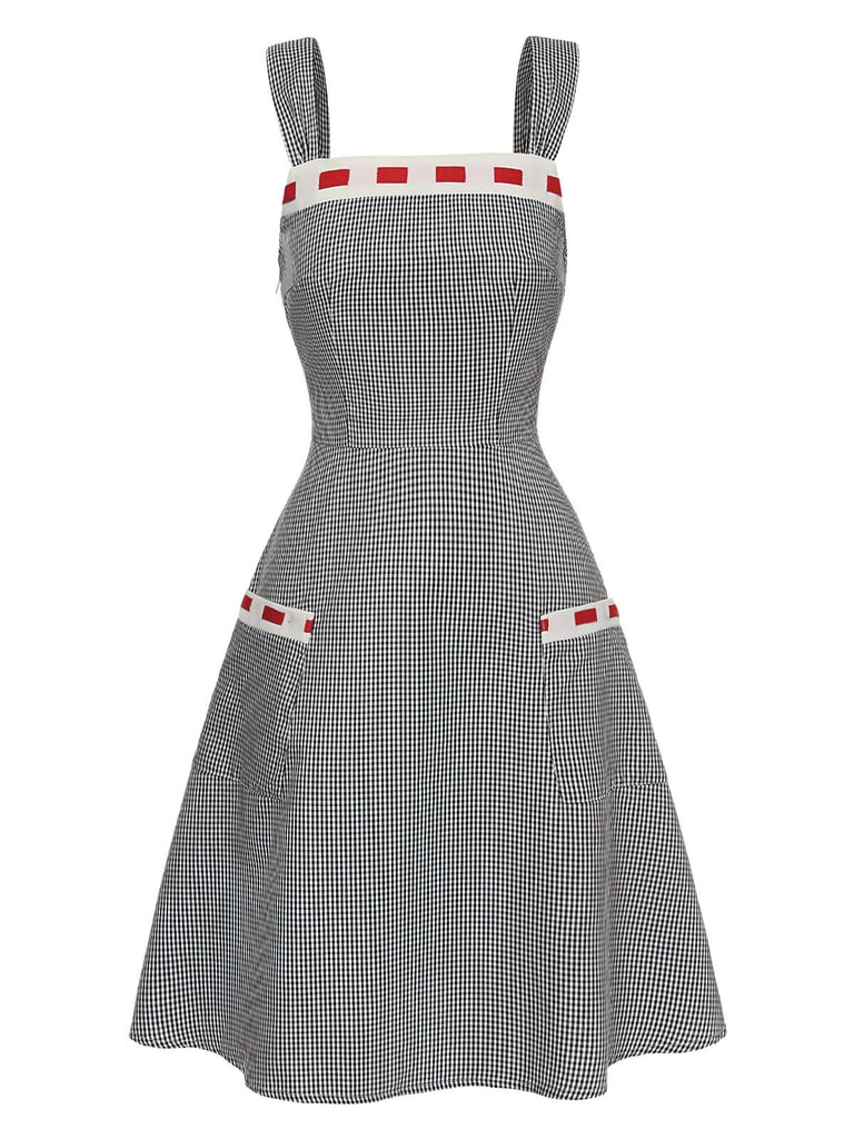 [Pre-Sale] Black 1950s Gingham Patchwork Strap Dress