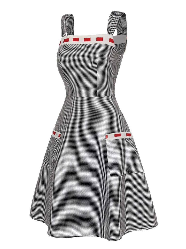 [Pre-Sale] Black 1950s Gingham Patchwork Strap Dress