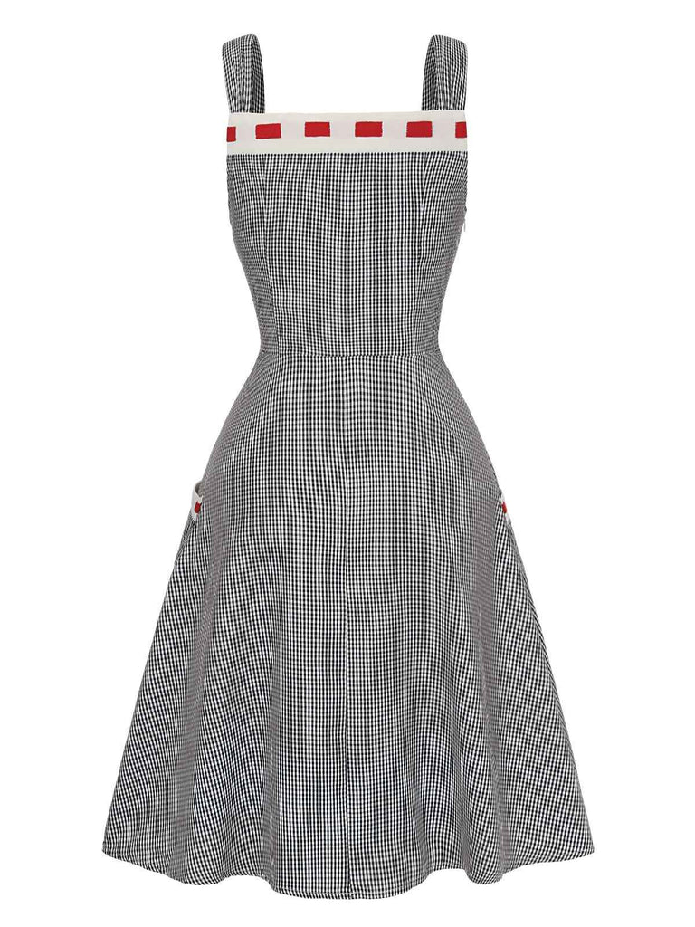 [Pre-Sale] Black 1950s Gingham Patchwork Strap Dress