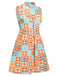 [Plus Size] Orange & Blue 1960s Floral Stand Collar Dress