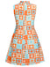 [Plus Size] Orange & Blue 1960s Floral Stand Collar Dress
