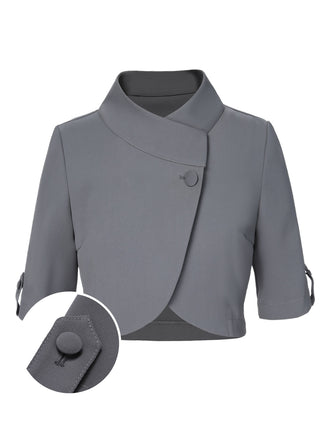 Light Grey 1950s Stand Collar Button Short Coat