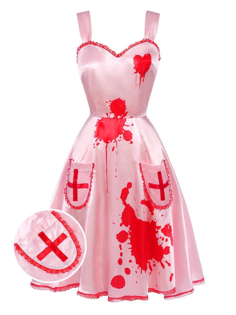 [Pre-Sale] Pink 1950s Strap Bloody Heart Cross Lace Dress