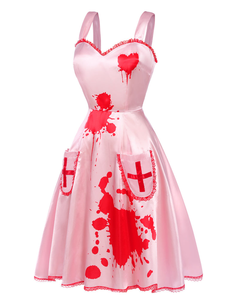 [Pre-Sale] Pink 1950s Strap Bloody Heart Cross Lace Dress