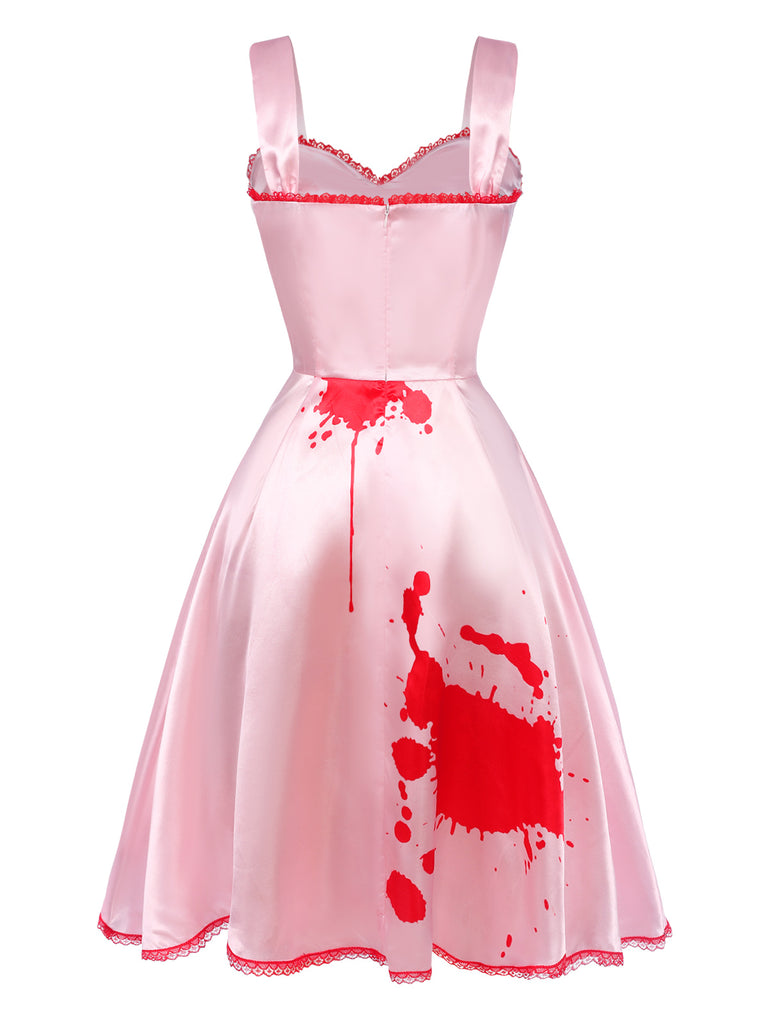 [Pre-Sale] Pink 1950s Strap Bloody Heart Cross Lace Dress