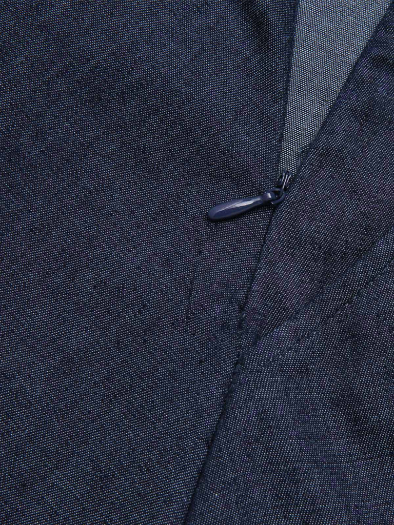 Blue 1940s Solid Button Skirt WIth Belt