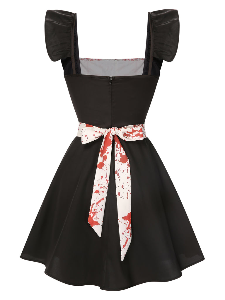 [Pre-Sale] Black 1950s Blood Flounce Bow Dress