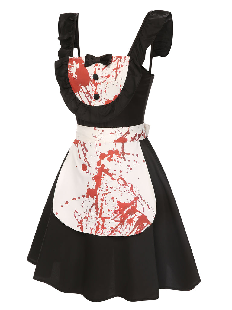 [Pre-Sale] Black 1950s Blood Flounce Bow Dress