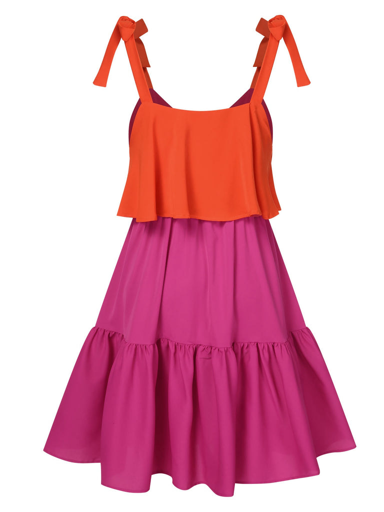 Rose Red 1970s Contrast Shoulder Straps Dress