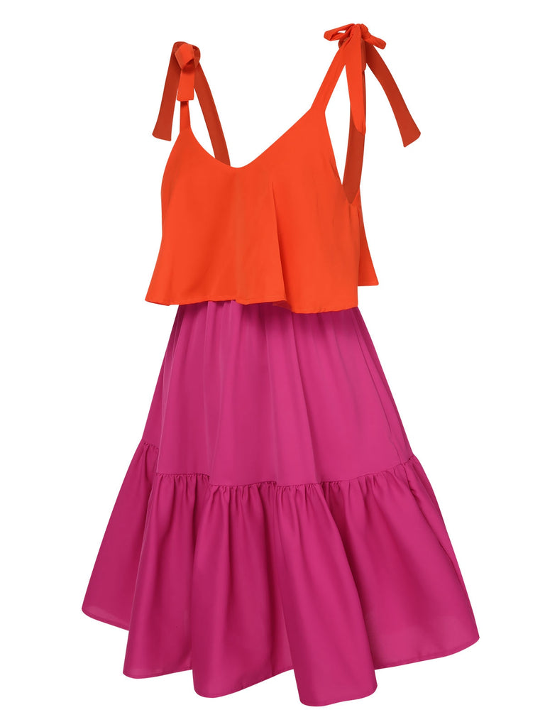 Rose Red 1970s Contrast Shoulder Straps Dress