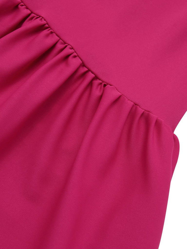 Rose Red 1970s Contrast Shoulder Straps Dress