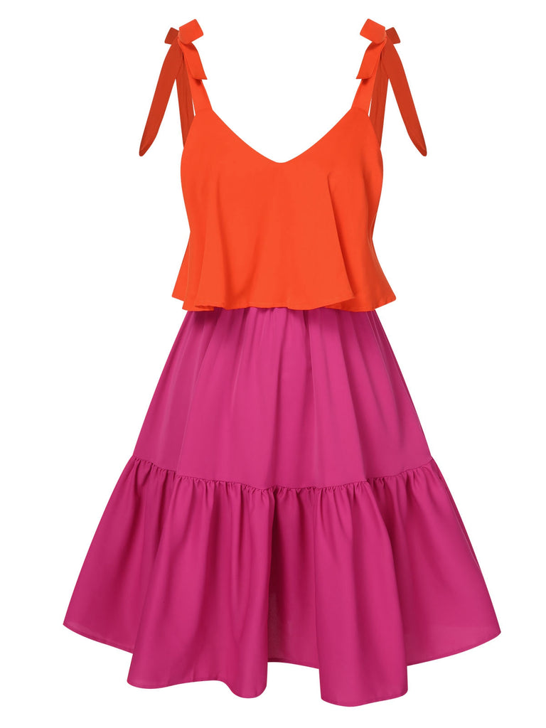 Rose Red 1970s Contrast Shoulder Straps Dress