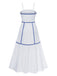 White 1930s Spaghetti Straps Blue Lines Dress
