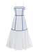 White 1930s Spaghetti Straps Blue Lines Dress