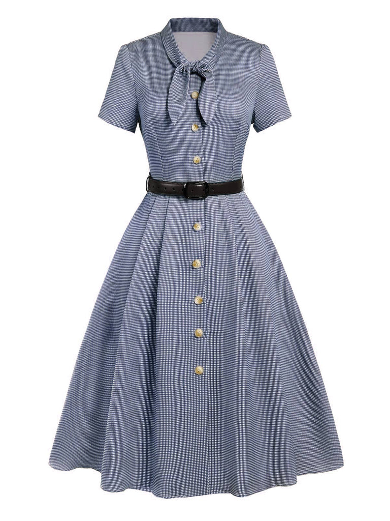 Pre Sale Blue 1940s Small Windowpane Plaid Dress Retro Stage