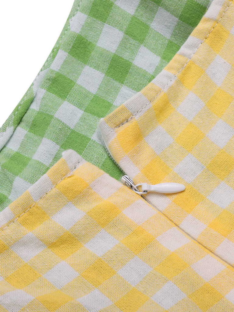 [Plus Size] Multicolor 1950s Spaghetti Straps Plaid Patchwork Dress
