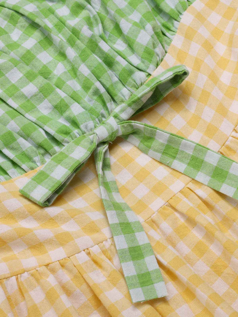 [Plus Size] Multicolor 1950s Spaghetti Straps Plaid Patchwork Dress