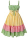 [Plus Size] Multicolor 1950s Spaghetti Straps Plaid Patchwork Dress