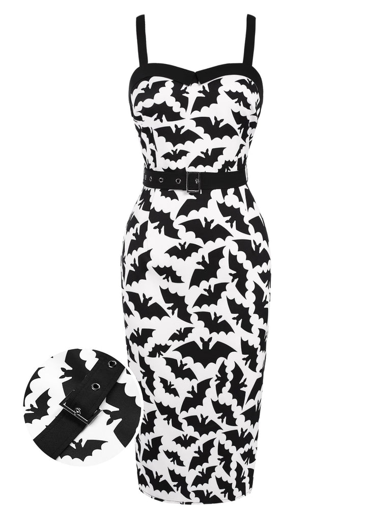 [US Warehouse] Black 1960s Bat Spaghetti Straps Pencil Dress