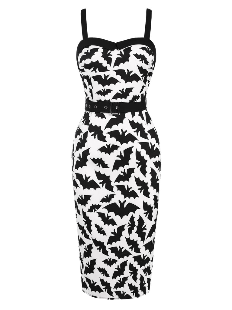 [US Warehouse] Black 1960s Bat Spaghetti Straps Pencil Dress