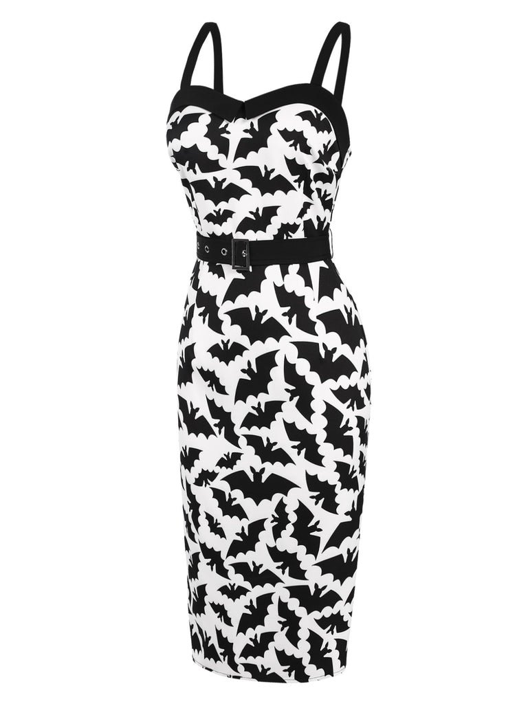 [US Warehouse] Black 1960s Bat Spaghetti Straps Pencil Dress