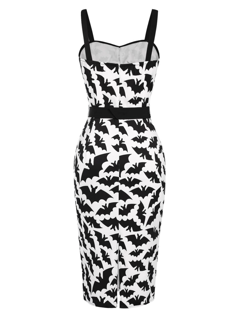 [US Warehouse] Black 1960s Bat Spaghetti Straps Pencil Dress