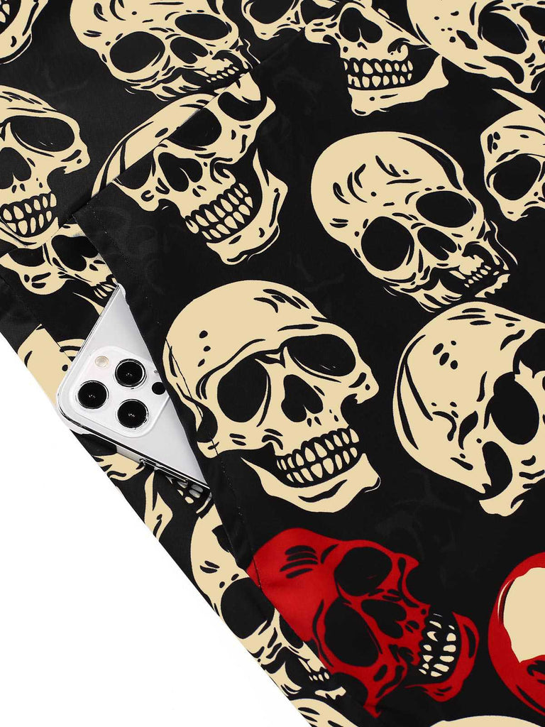 [Pre-Sale] Black 1960s Halloween Skull Ruffled Hem Romper