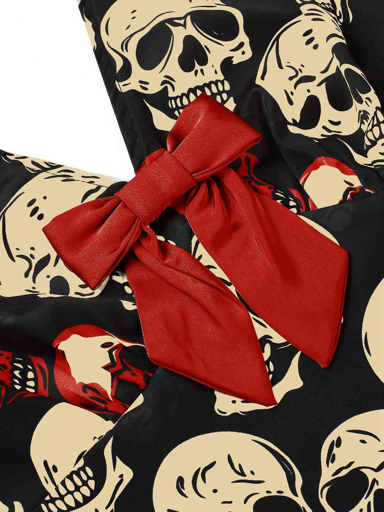 [Pre-Sale] Black 1960s Halloween Skull Ruffled Hem Romper