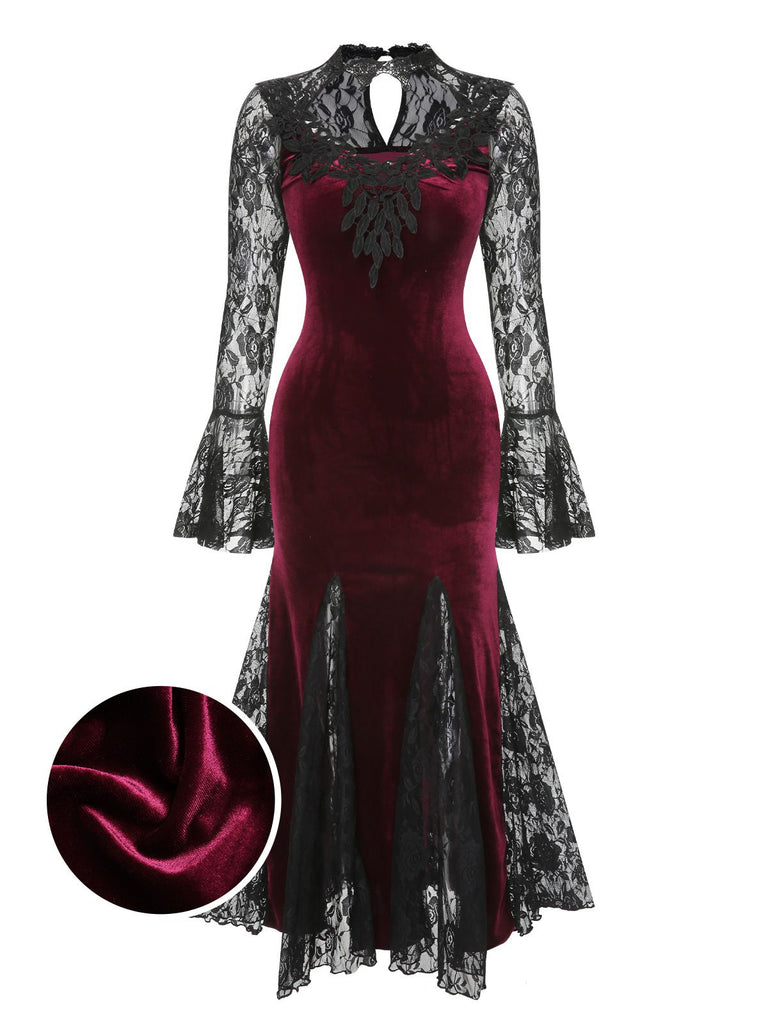 1930s Lace Long Sleeve Fishtail Dress - decent-life