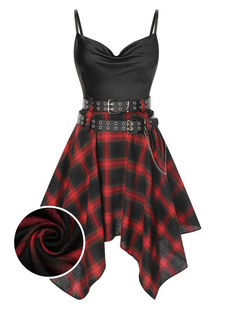 Black 1970s Plaid Cowl Neck Dress - decent-life