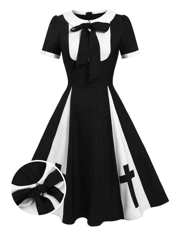 [Pre-Sale] Black 1950s Cross Bow Patchwork Dress