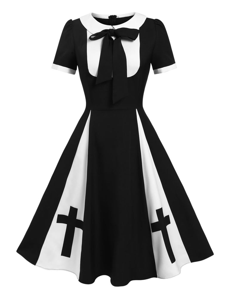 [Pre-Sale] Black 1950s Cross Bow Patchwork Dress