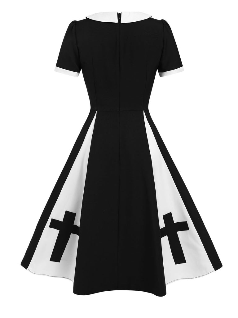 [Pre-Sale] Black 1950s Cross Bow Patchwork Dress