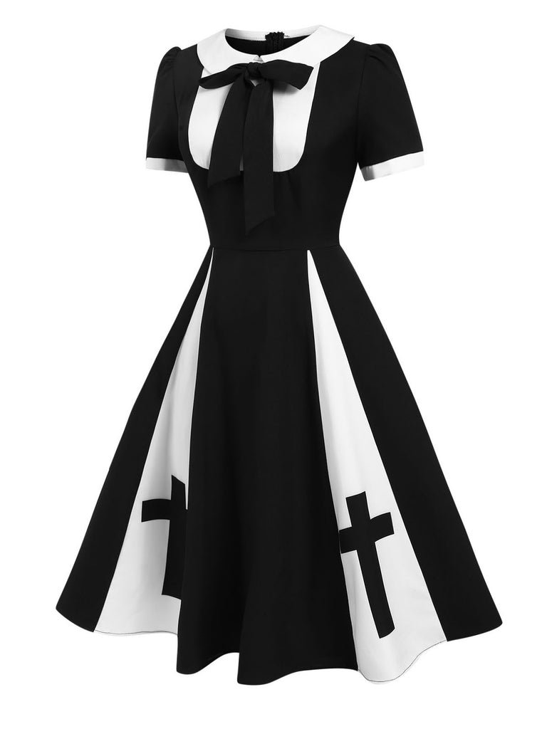 [Pre-Sale] Black 1950s Cross Bow Patchwork Dress