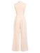 Beige 1940s Solid High Neck Jumpsuit