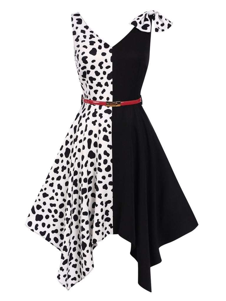 Black 1970s Cow Spots Patchwork Dress