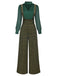 2PCS 1940s Satin Puff Sleeve Blouse & Glen Plaid Overall Pants