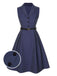 [Pre-Sale] Blue 1940s Solid Lapel Belt Dress