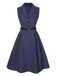 [Pre-Sale] Blue 1940s Solid Lapel Belt Dress