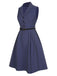[Pre-Sale] Blue 1940s Solid Lapel Belt Dress