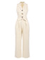 2PCS 1960s Beige Buttoned Vest Top & Pocket Wide Leg Pants