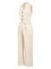 2PCS 1960s Beige Buttoned Vest Top & Pocket Wide Leg Pants