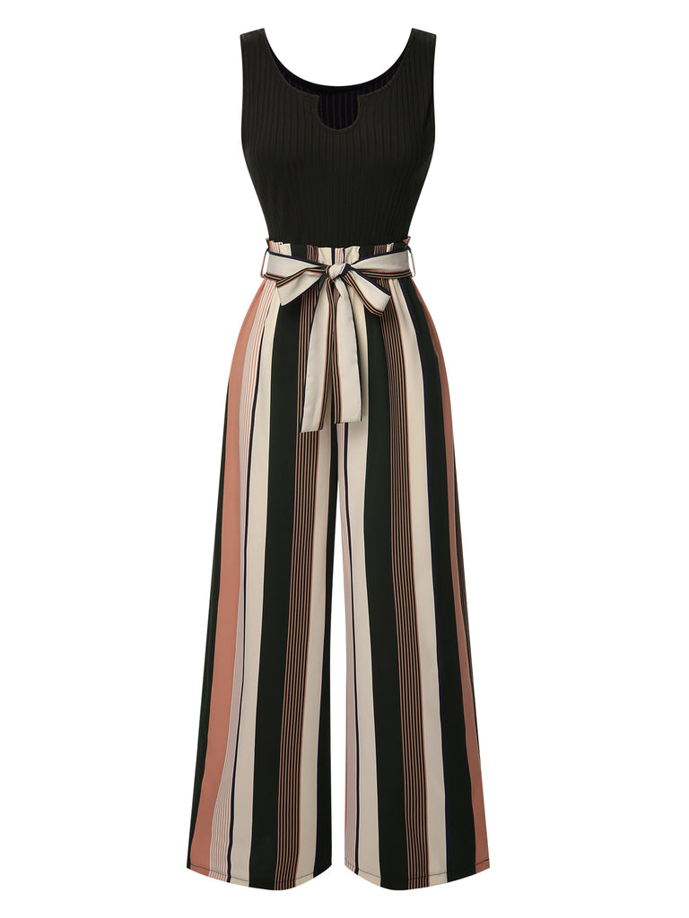 [Pre-Sale] Black 1950s Floral Knitted Belted Jumpsuit