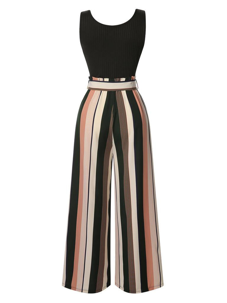 [Pre-Sale] Black 1950s Floral Knitted Belted Jumpsuit